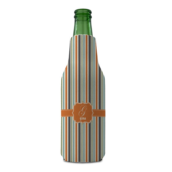 Orange & Blue Stripes Zipper Bottle Cooler - FRONT (bottle)