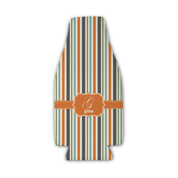 Custom Orange & Blue Stripes Zipper Bottle Cooler (Personalized)