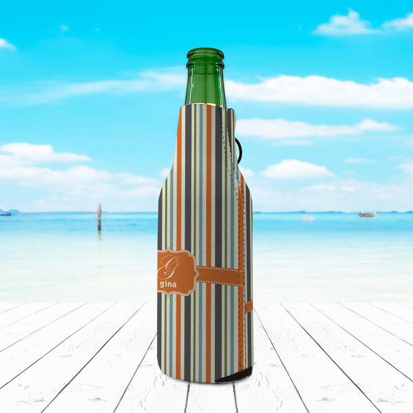 Orange & Blue Stripes Zipper Bottle Cooler - LIFESTYLE