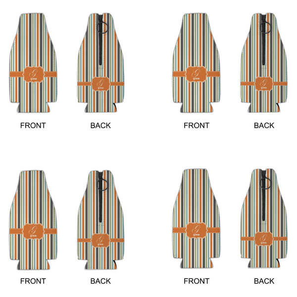 Orange & Blue Stripes Zipper Bottle Cooler - Set of 4 - APPROVAL