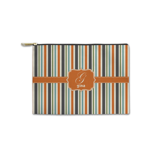 Custom Orange & Blue Stripes Zipper Pouch - Small - 8.5"x6" (Personalized)