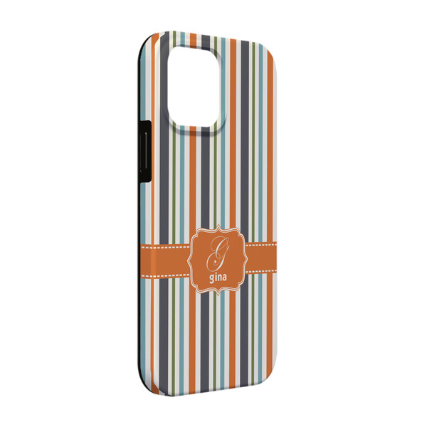 Custom Orange & Blue Stripes iPhone Case - Rubber Lined - iPhone 13 Pro (Personalized)