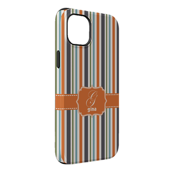 Custom Orange & Blue Stripes iPhone Case - Rubber Lined - iPhone 14 Plus (Personalized)