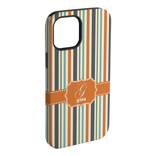 Custom Orange & Blue Stripes iPhone Case - Rubber Lined - iPhone 15 Plus (Personalized)