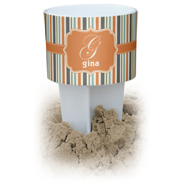 Custom Orange & Blue Stripes Beach Spiker Drink Holder (Personalized)
