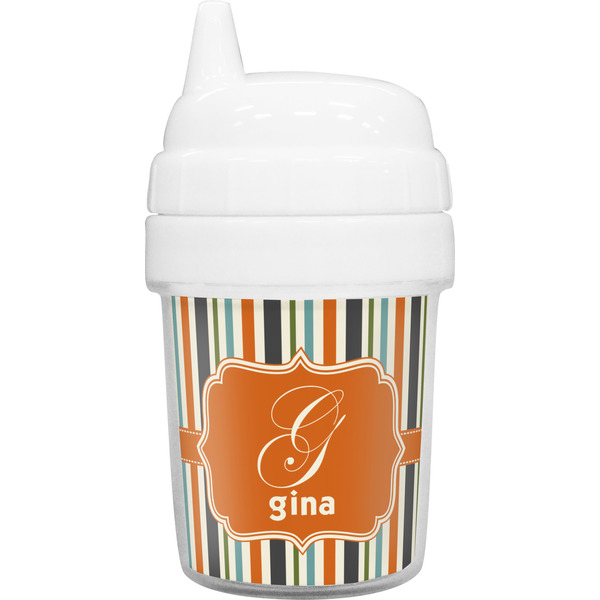 Custom Orange & Blue Stripes Baby Sippy Cup (Personalized)