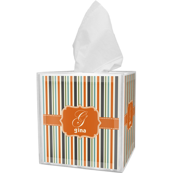 Custom Orange & Blue Stripes Tissue Box Cover (Personalized)
