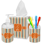 Orange & Blue Stripes Acrylic Bathroom Accessories Set w/ Name and Initial