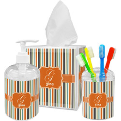 Orange & Blue Stripes Acrylic Bathroom Accessories Set w/ Name and Initial