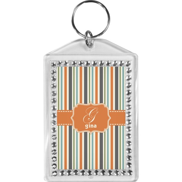 Custom Orange & Blue Stripes Bling Keychain (Personalized)