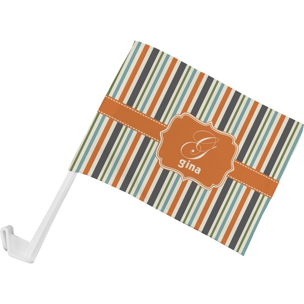 Custom Orange & Blue Stripes Car Flag - Small w/ Name and Initial