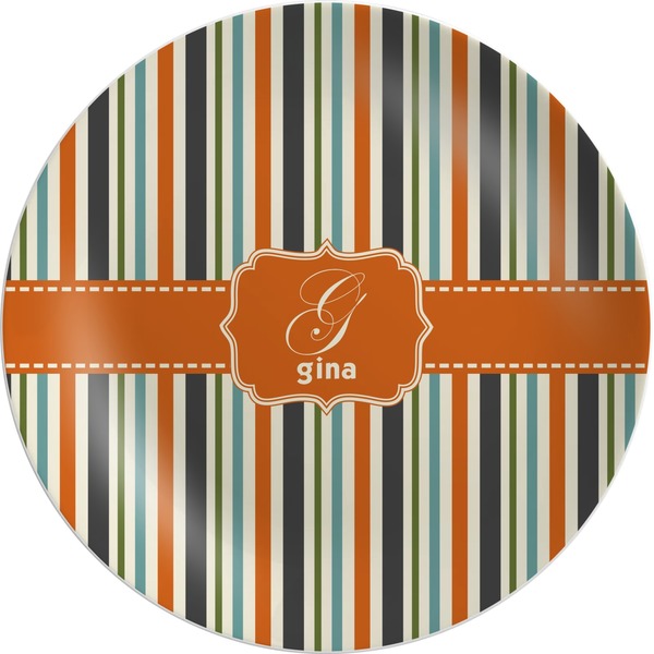Custom Orange & Blue Stripes Melamine Plate (Personalized)