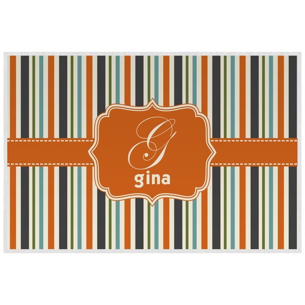 Custom Orange & Blue Stripes Laminated Placemat w/ Name and Initial