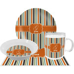 Orange & Blue Stripes Dinner Set - Single 4 Pc Setting w/ Name and Initial