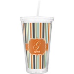Orange & Blue Stripes Double Wall Tumbler with Straw (Personalized)