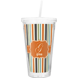 Orange & Blue Stripes Double Wall Tumbler with Straw (Personalized)