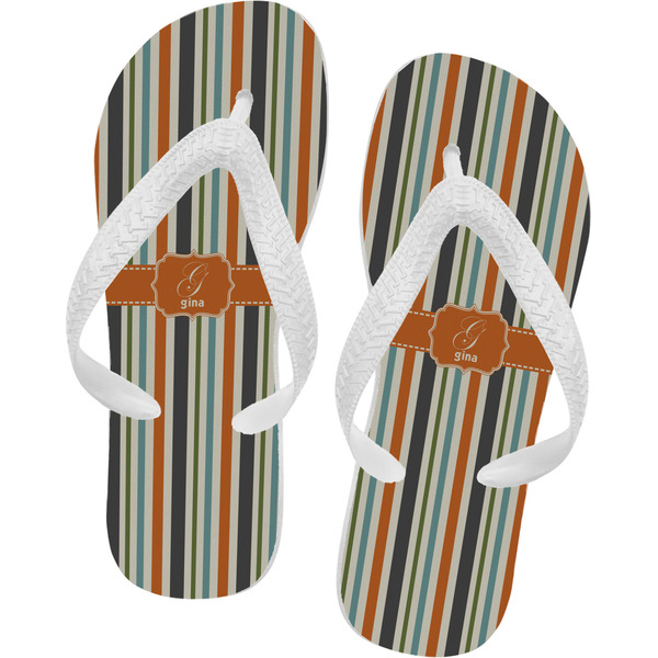 Custom Orange & Blue Stripes Flip Flops - Medium (Personalized)