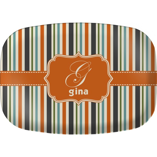 Custom Orange & Blue Stripes Melamine Platter (Personalized)