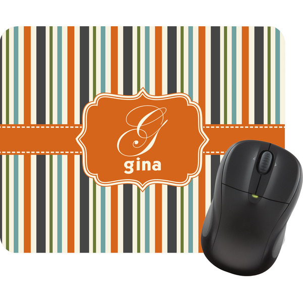 Custom Orange & Blue Stripes Rectangular Mouse Pad (Personalized)