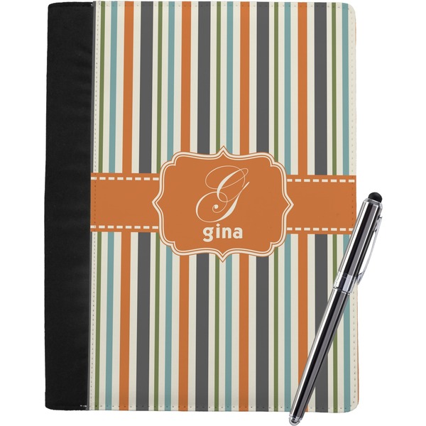 Custom Orange & Blue Stripes Notebook Padfolio - Large w/ Name and Initial