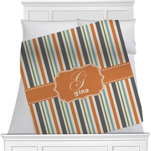 Custom Orange & Blue Stripes Minky Blanket - Toddler / Throw - 60"x50" - Single Sided (Personalized)