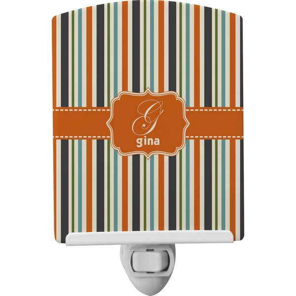 Custom Orange & Blue Stripes Ceramic Night Light (Personalized)