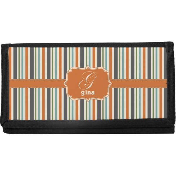 Custom Orange & Blue Stripes Canvas Checkbook Cover (Personalized)