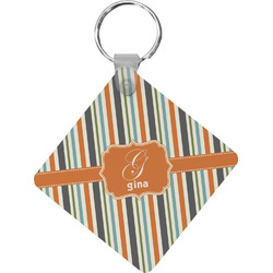 Orange & Blue Stripes Diamond Plastic Keychain w/ Name and Initial