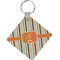 Orange & Blue Stripes Diamond Plastic Keychain w/ Name and Initial