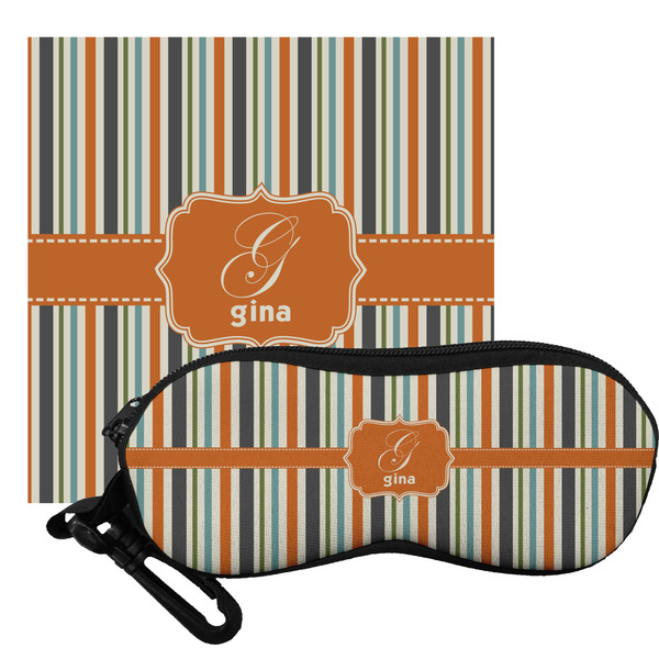 Custom Orange & Blue Stripes Eyeglass Case & Cloth (Personalized)