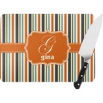 Orange & Blue Stripes Rectangular Glass Cutting Board (Personalized)