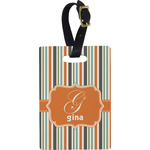 Orange & Blue Stripes Plastic Luggage Tag - Rectangular w/ Name and Initial