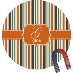 Orange & Blue Stripes Round Fridge Magnet (Personalized)