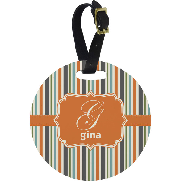 Custom Orange & Blue Stripes Plastic Luggage Tag - Round (Personalized)