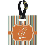Orange & Blue Stripes Plastic Luggage Tag - Square w/ Name and Initial