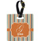 Orange & Blue Stripes Plastic Luggage Tag - Square w/ Name and Initial