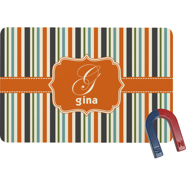 Custom Orange & Blue Stripes Rectangular Fridge Magnet (Personalized)