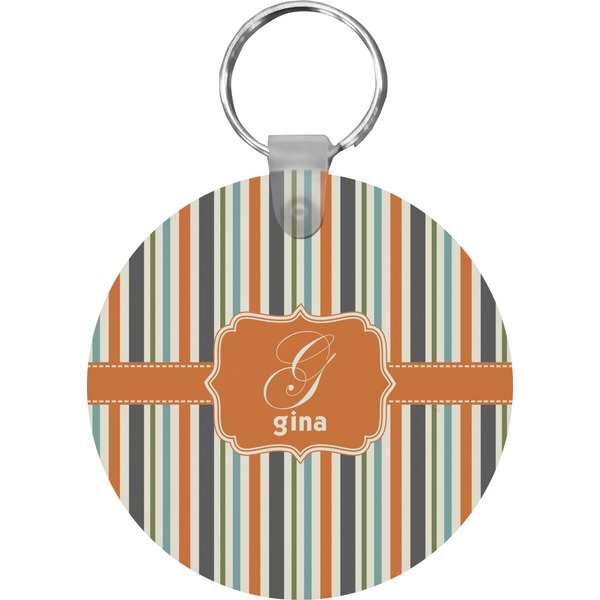 Orange Blue Swirls & Stripes Round Keychain (Personalized)