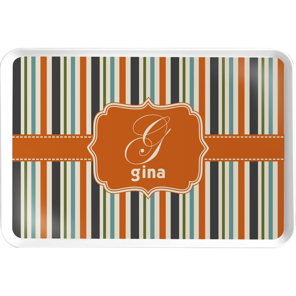 Custom Orange & Blue Stripes Serving Tray (Personalized)