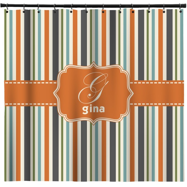 Custom Orange & Blue Stripes Shower Curtain (Personalized)