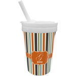 Orange & Blue Stripes Sippy Cup with Straw (Personalized)