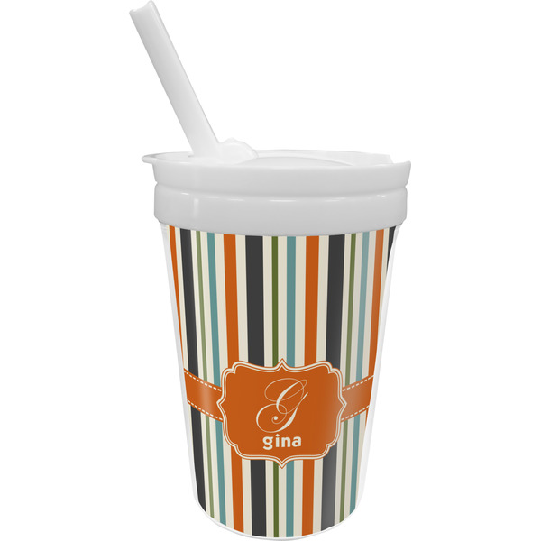 Custom Orange & Blue Stripes Sippy Cup with Straw (Personalized)