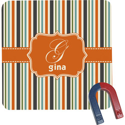 Orange & Blue Stripes Square Fridge Magnet (Personalized)