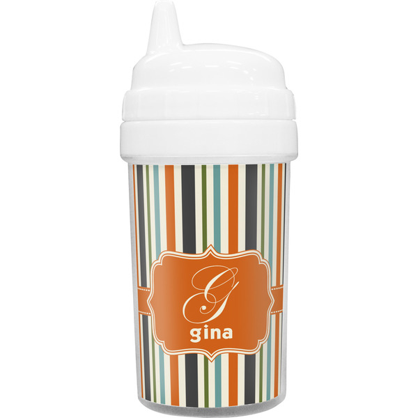 Custom Orange & Blue Stripes Toddler Sippy Cup (Personalized)