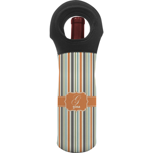 Custom Orange & Blue Stripes Wine Tote Bag (Personalized)