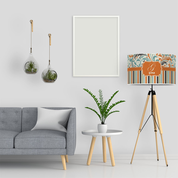 Orange Blue Swirls & Stripes 12" Drum Lampshade - LIFESTYLE