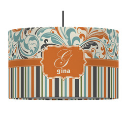 Orange Blue Swirls & Stripes 12" Drum Pendant Lamp - Fabric (Personalized)