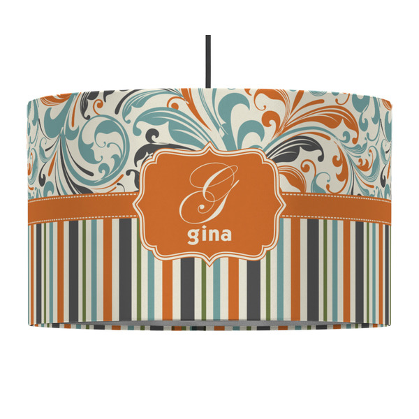 Orange Blue Swirls & Stripes 12" Drum Lampshade - PENDANT (Fabric)