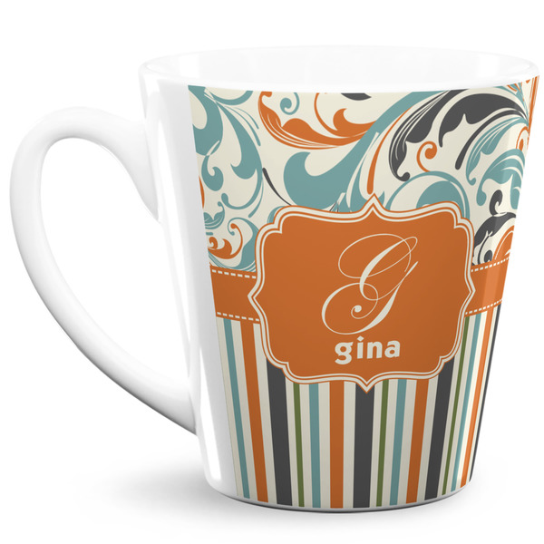 Custom Orange Blue Swirls & Stripes 12 Oz Latte Mug (Personalized)