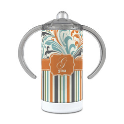 Orange Blue Swirls & Stripes 12 oz Stainless Steel Sippy Cup (Personalized)
